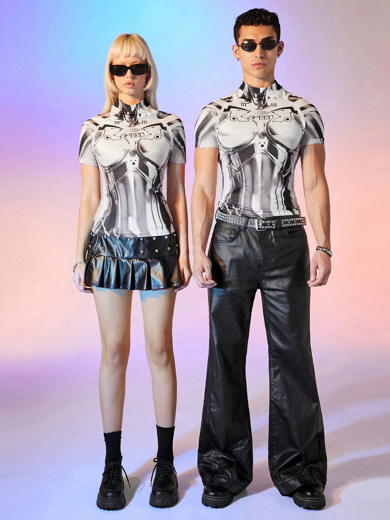 Unisex Streetwear Mechanic Print Raglan Sleeve Cropped Tee