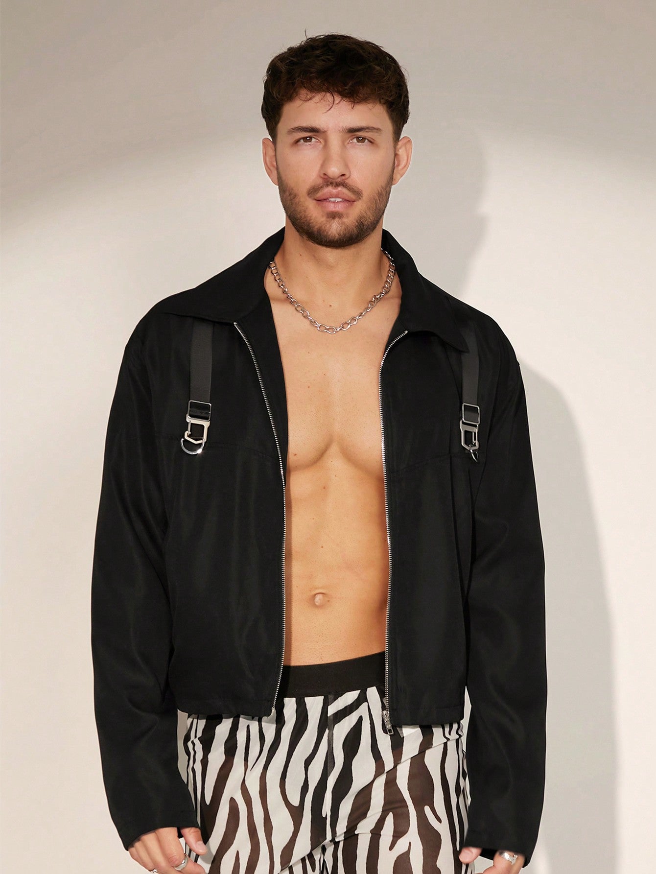 Men Buckle Detail Zip Up Jacket