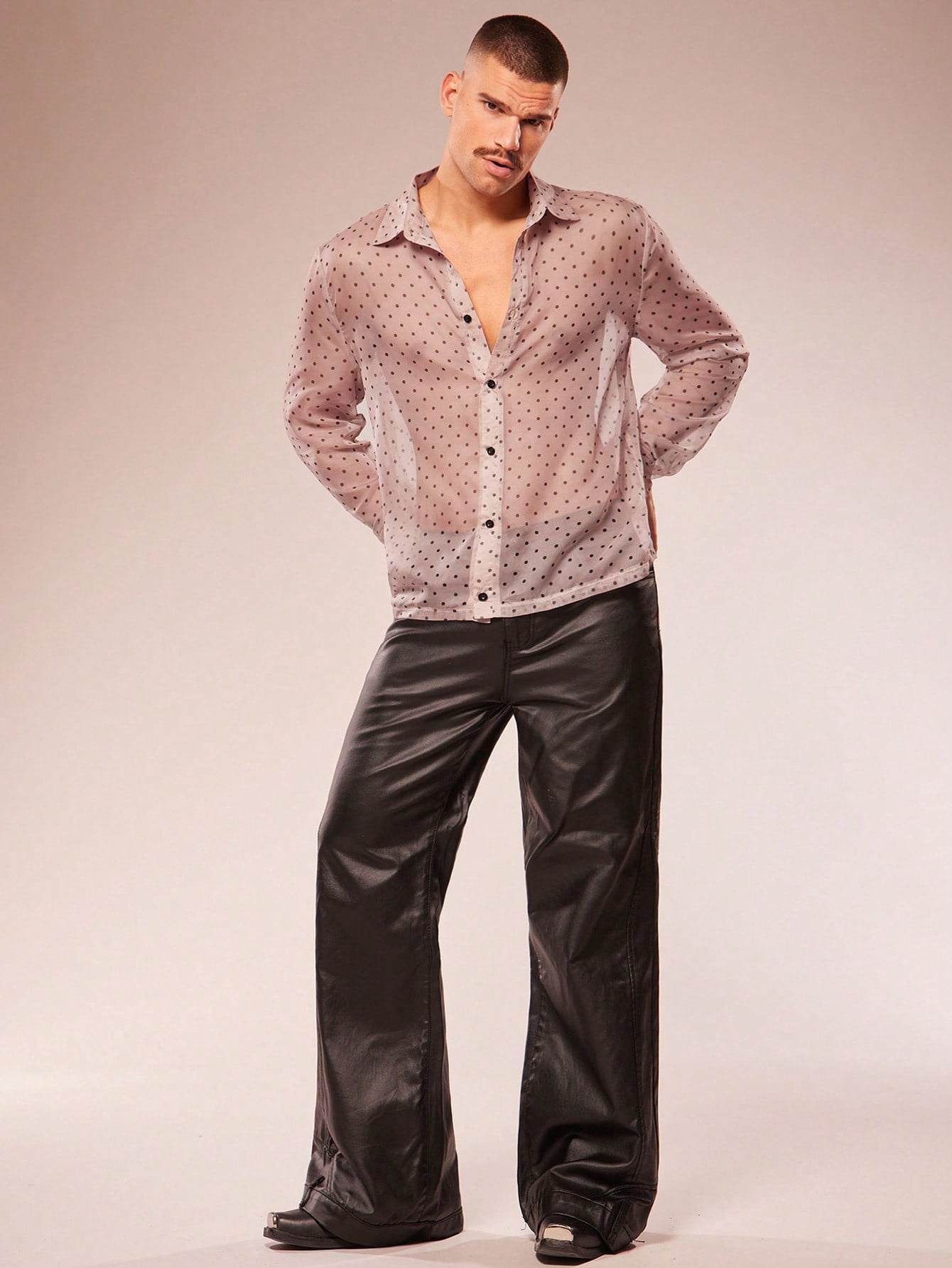 Men's Polka Dot Long Sleeve Single-Breasted Casual Shirt