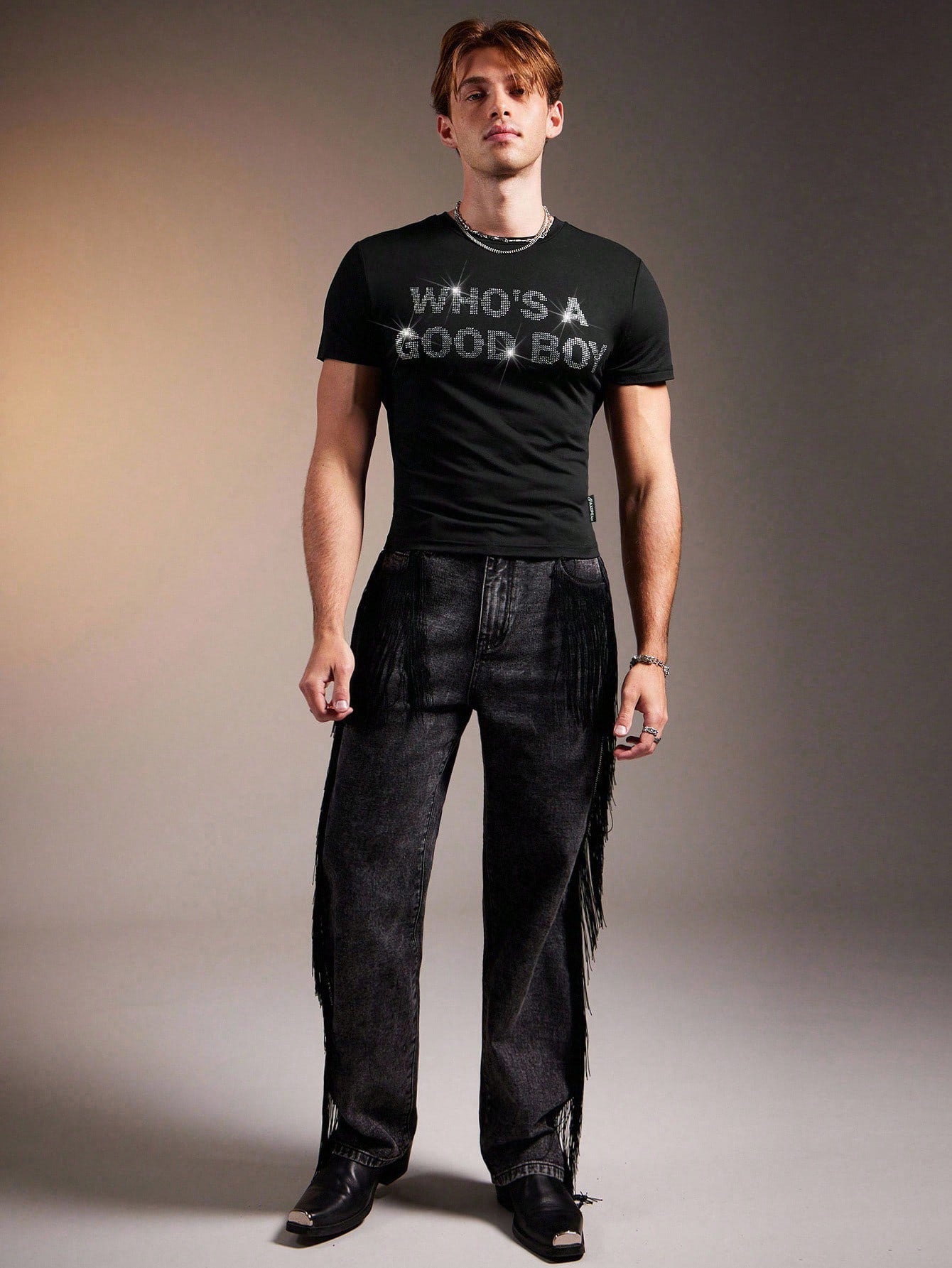 Men's Rhinestone Embellished Crew Neck Short Sleeve T-Shirt