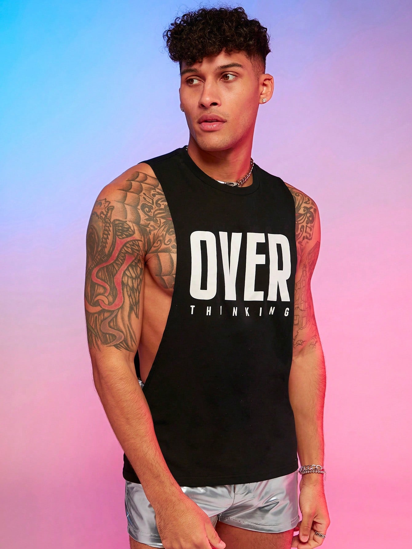 Men Cotton Letter Graphic Sleeveless Tank Top