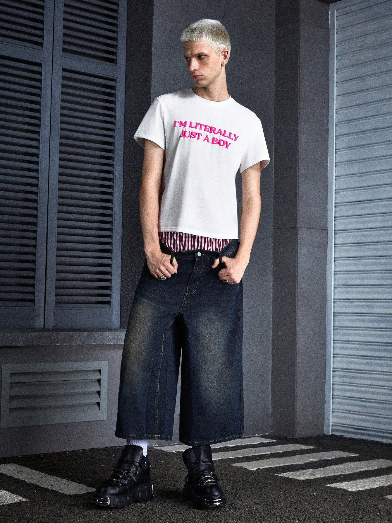 Men's Y2K Festival Ghost White Knitted Rose Red Letter Foaming Printing Loose Drop Shoulder Small Round Neck Young Casual Short Sleeve T-Shirt