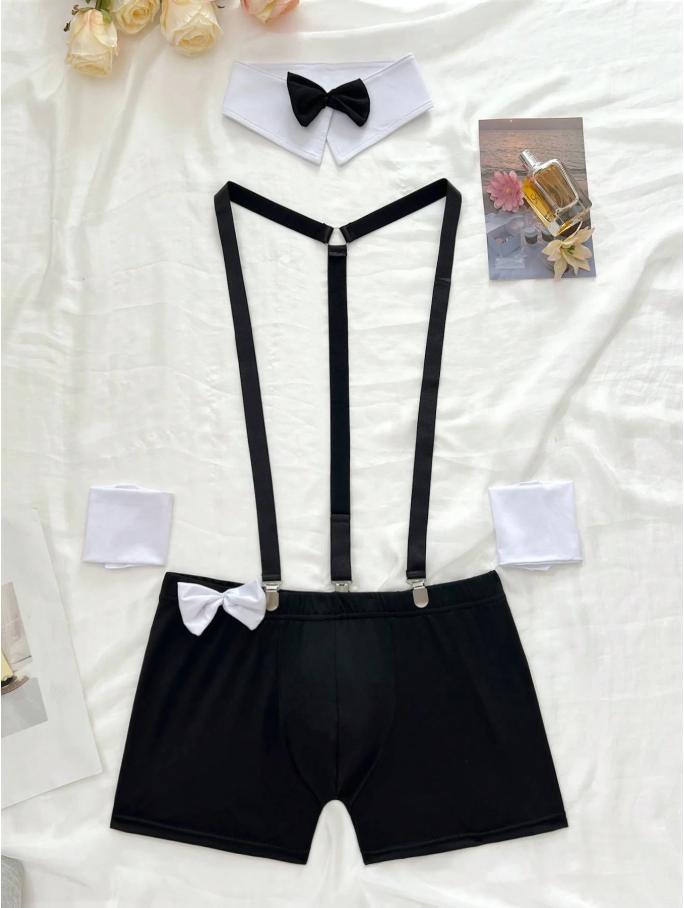 Men’s Costume Shorts Set With Contrast Bow Accent Detail