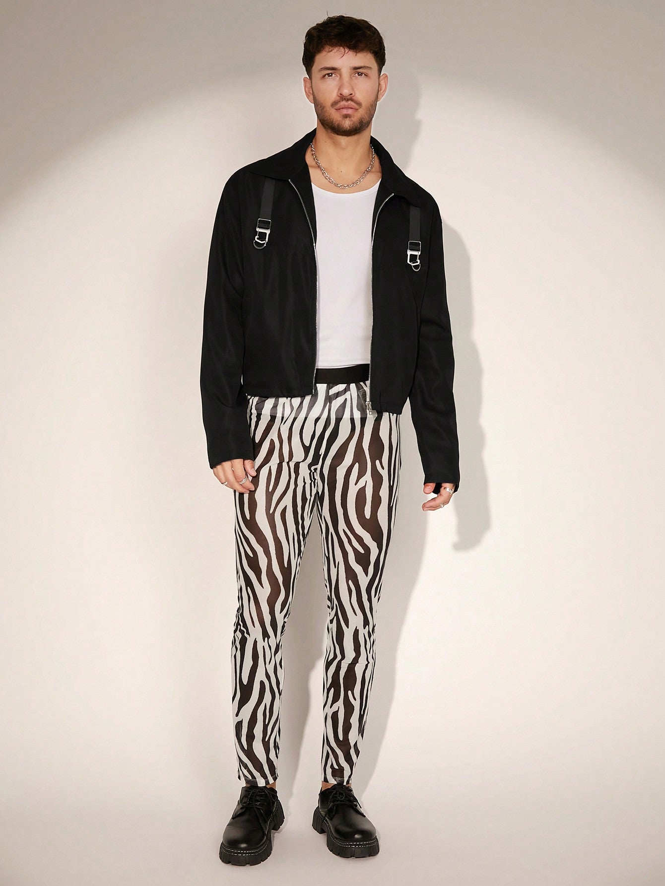 Men Buckle Detail Zip Up Jacket