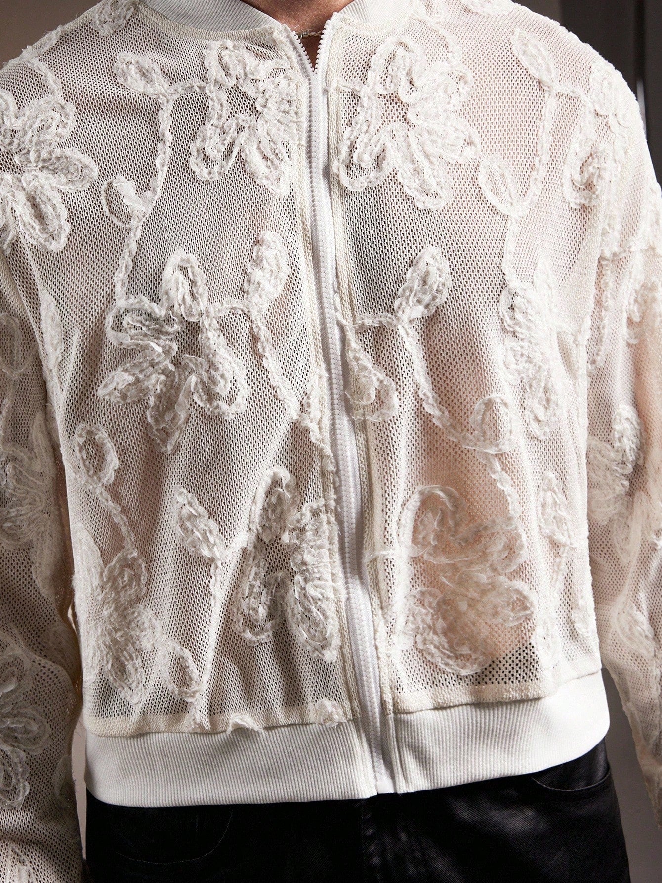 Men's Floral Print Zip-Up Casual Baseball Jacket
