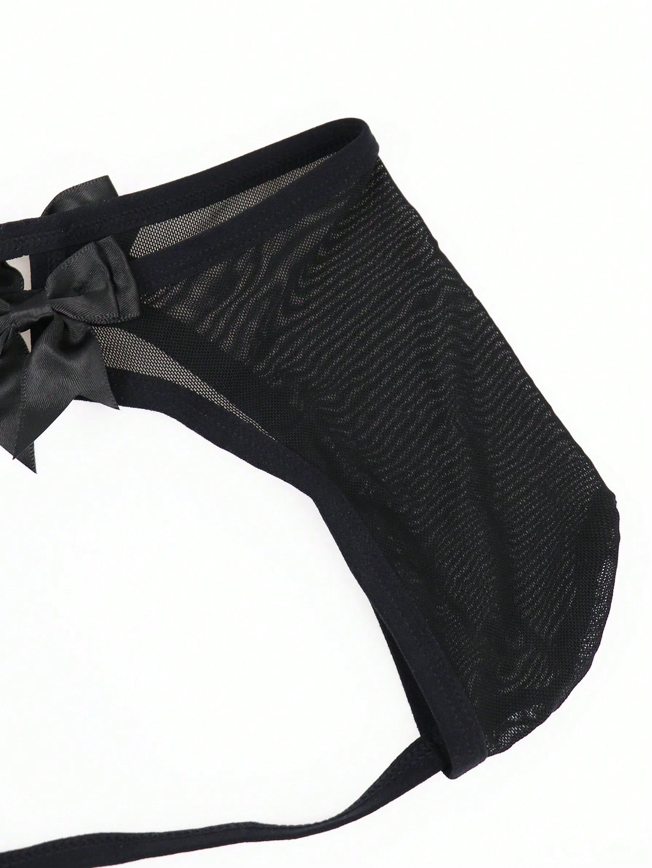 Men’s Black Mesh Shorts With Bow Accent And Cutout Design