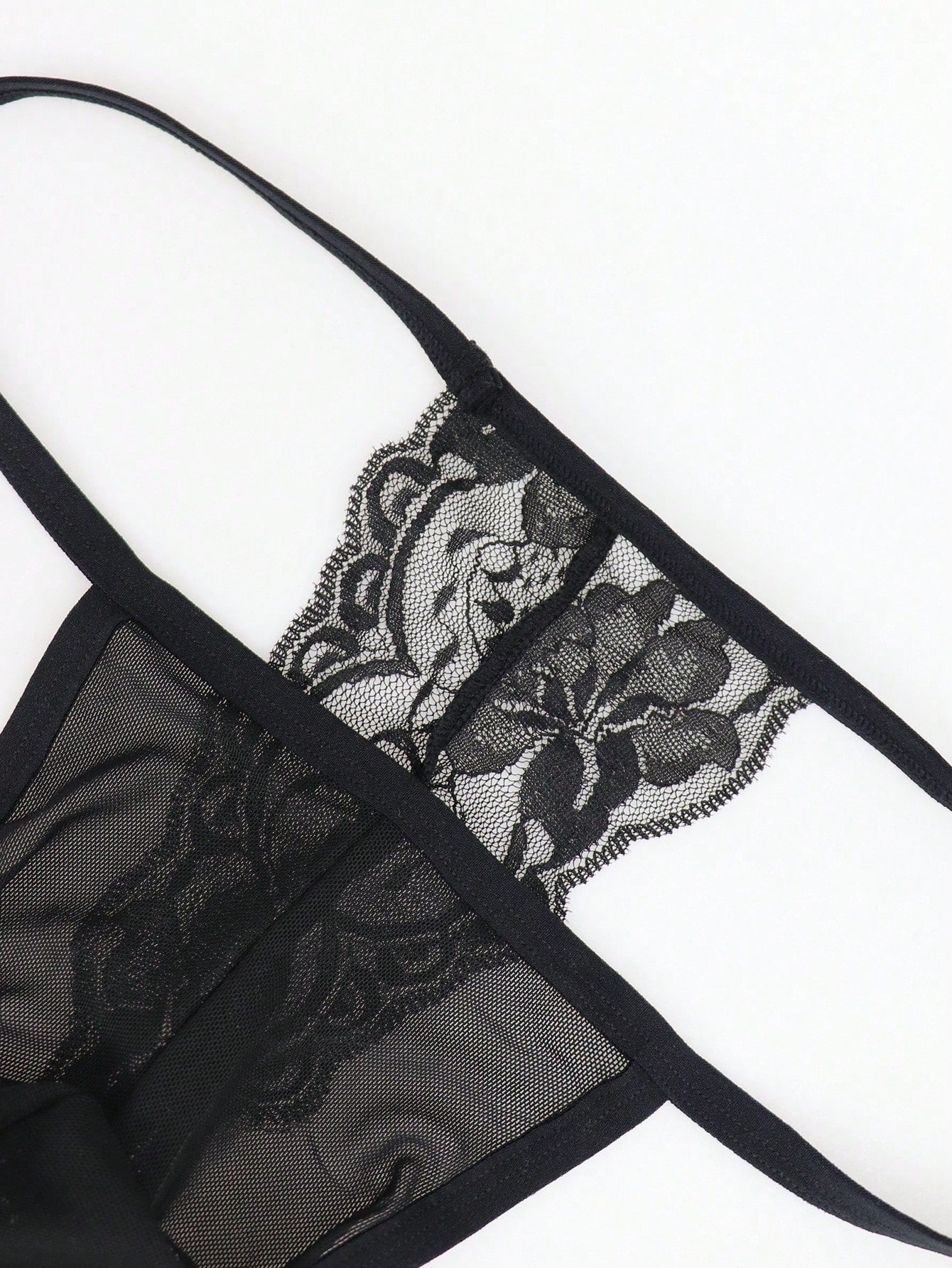 Men’s Lightweight Shorts Black Mesh With Lace Trim Waist