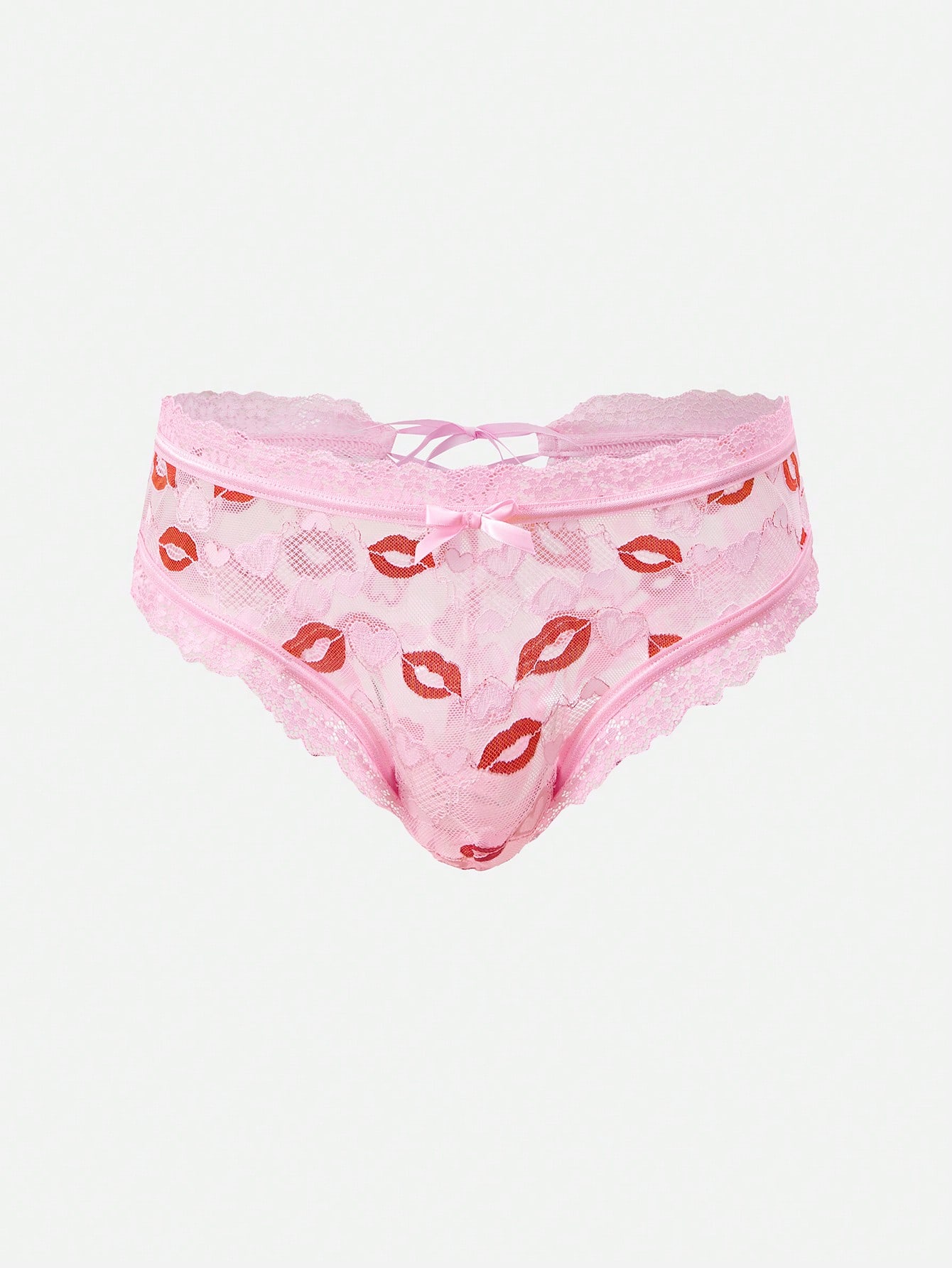 Men’s Casual Shorts With Bow Detail And Lip Print Lace