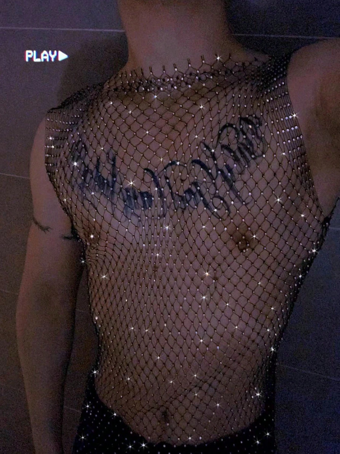 Men’s Casual Crop Top With Rhinestone Accent Fabric Design
