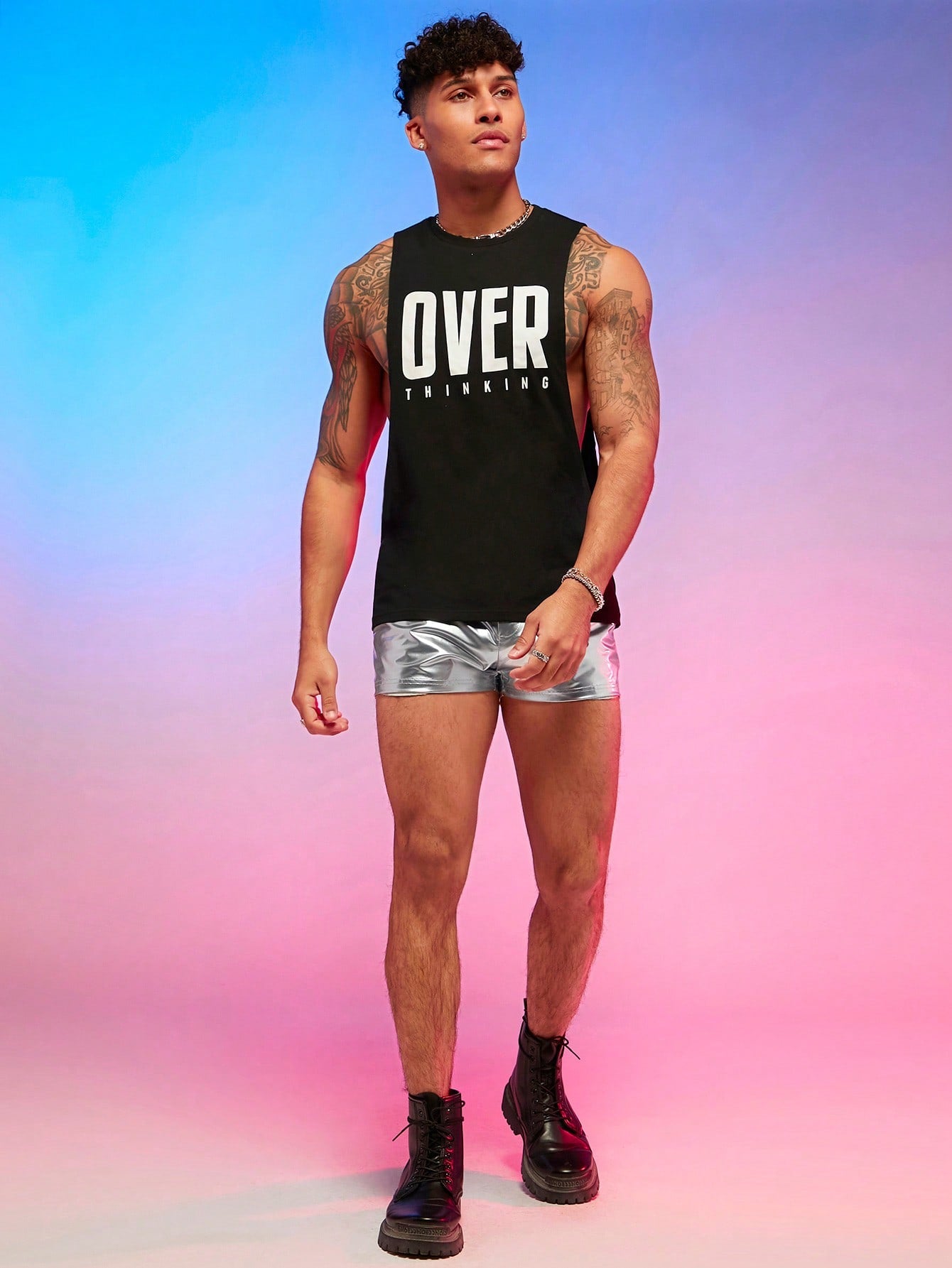 Men Cotton Letter Graphic Sleeveless Tank Top