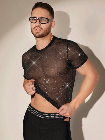 Men's Mesh Round Neck Short Sleeve T-Shirt
