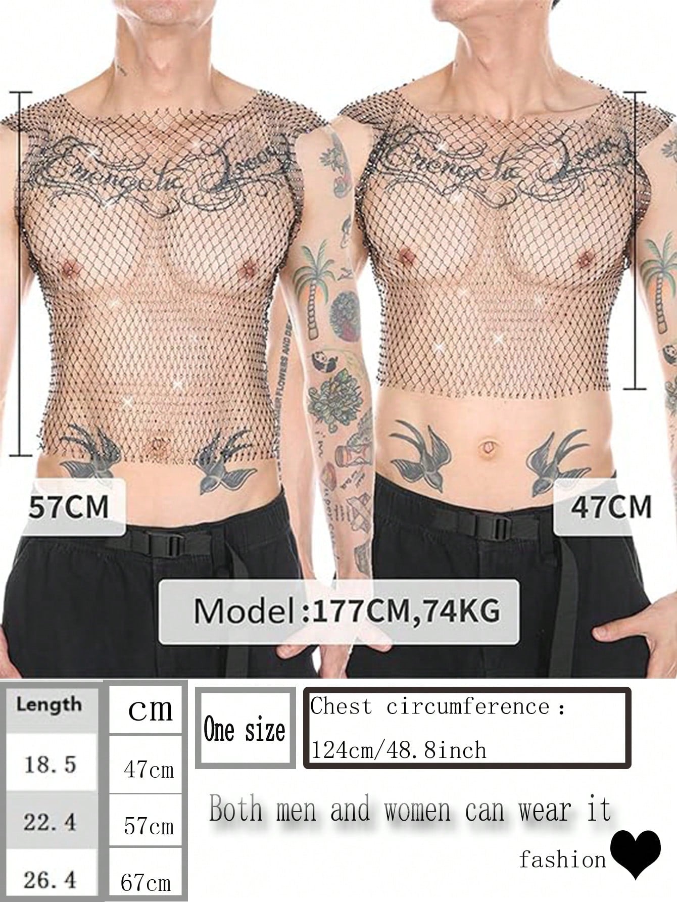 Men’s Casual Crop Top With Rhinestone Accent Fabric Design
