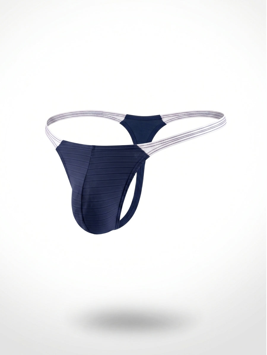 Black plain mid-rise men's thong underwear with soft stretch fabric