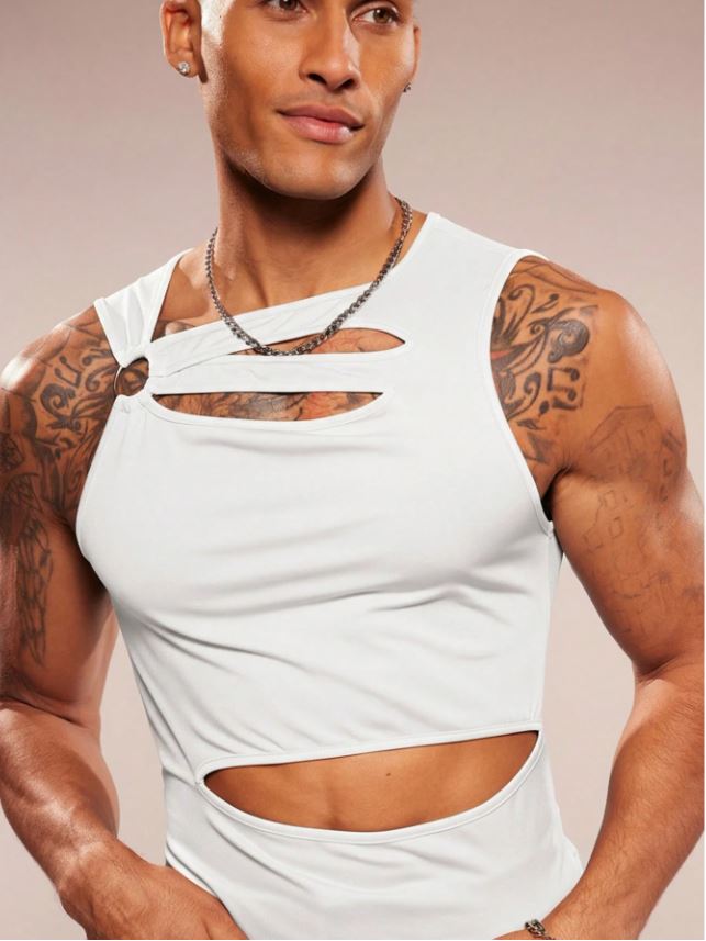 Men's Sleeveless Crew Neck Hollow-Out Knit Top