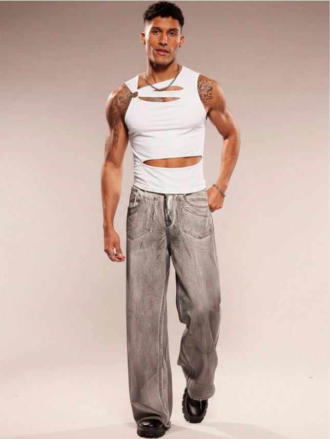 Men's Sleeveless Crew Neck Hollow-Out Knit Top