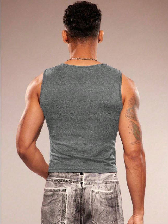Men's Sleeveless Crew Neck Hollow-Out Knit Top