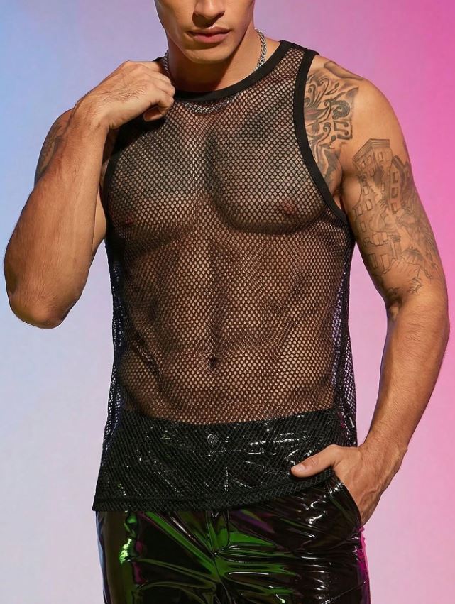 Men's Scoop Neck Sheer Sleeveless Tank Top