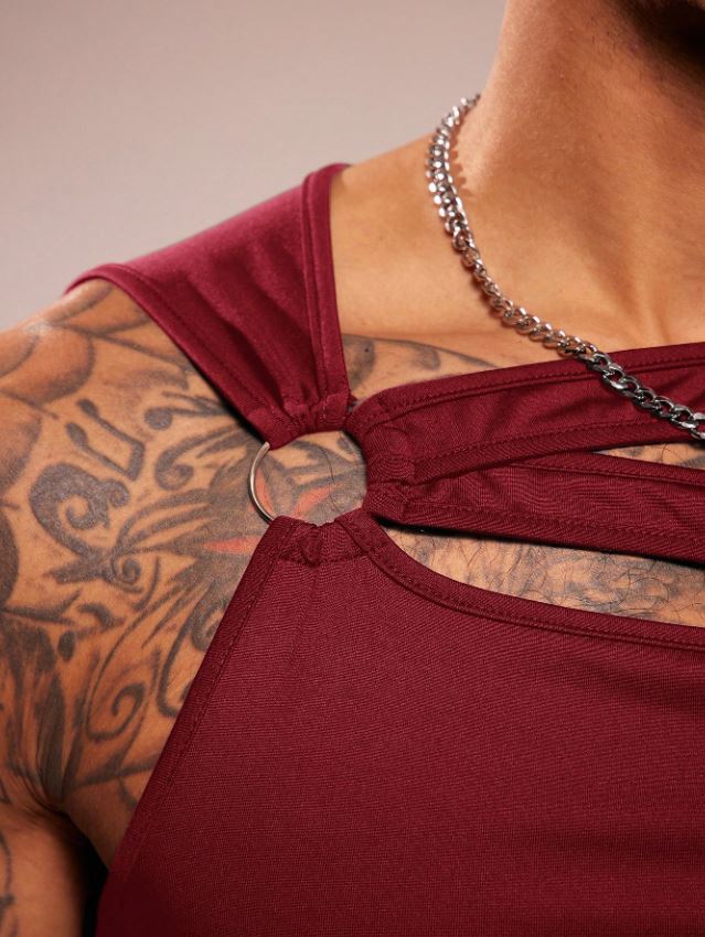 Men's Sleeveless Crew Neck Hollow-Out Knit Top